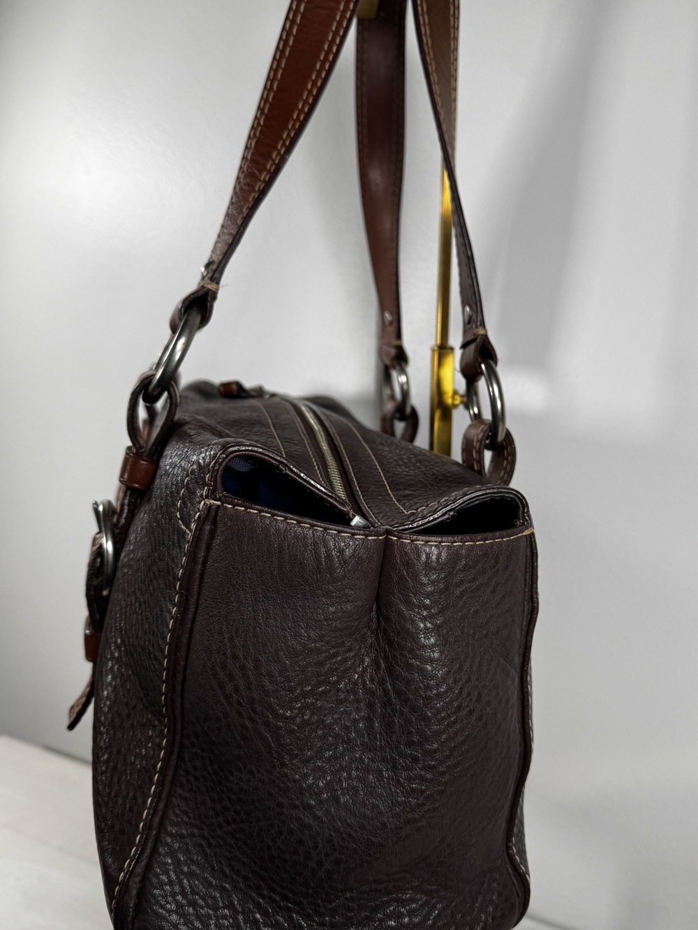 ๐ Coach Soho Buckle Satchel Pebbled Leather Brown Shoulder Bag Y2K - Picture 3 of 11